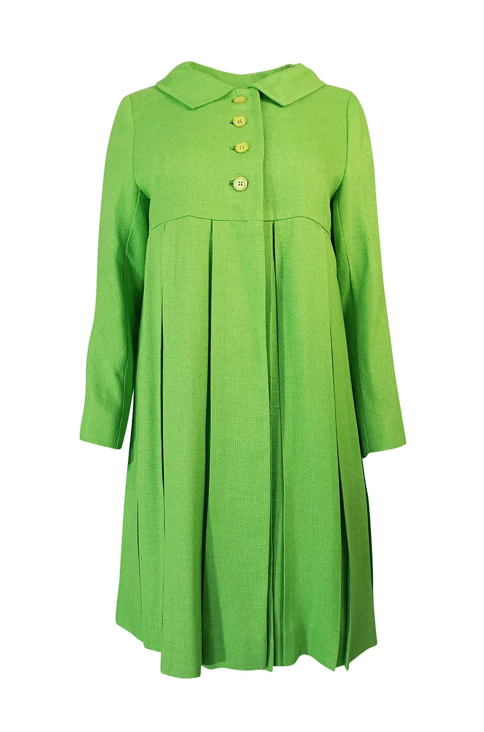 1960s Lee Parker Original Pleated Baby Doll Lime Green Coat