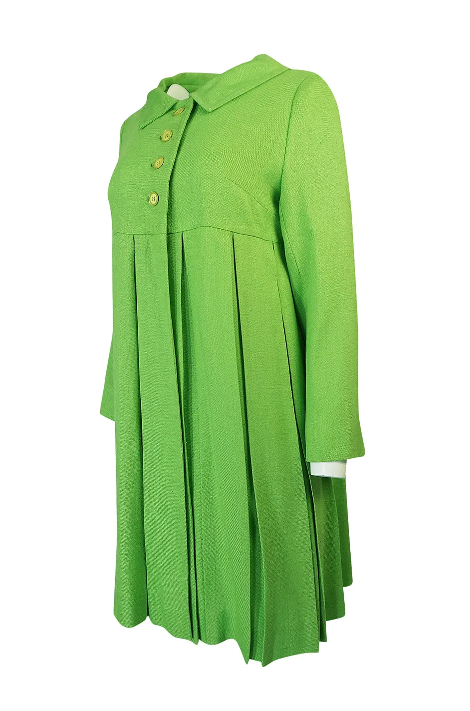 1960s Lee Parker Original Pleated Baby Doll Lime Green Coat