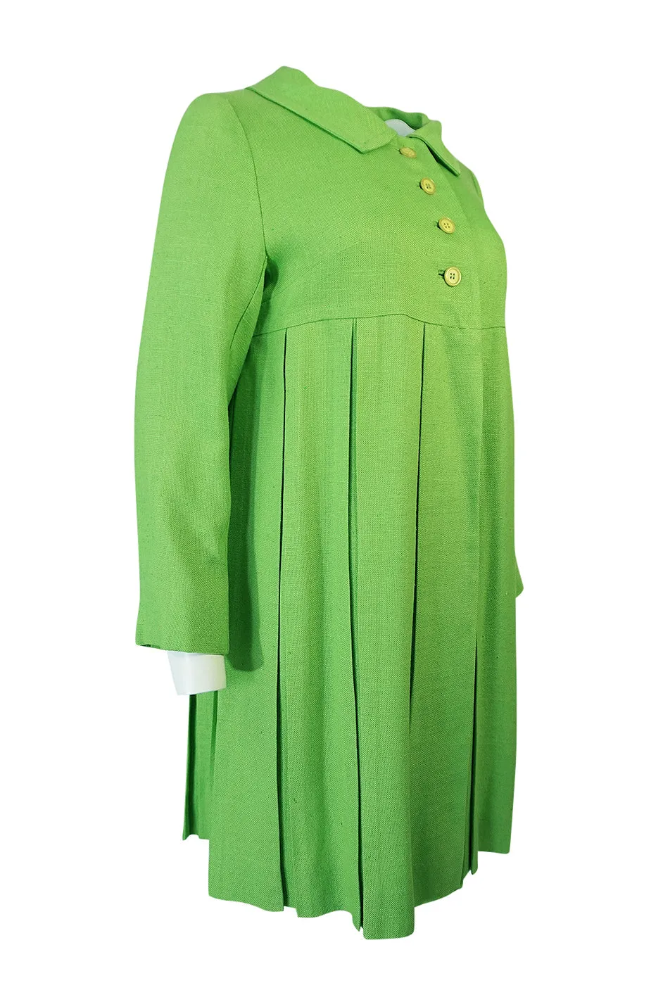 1960s Lee Parker Original Pleated Baby Doll Lime Green Coat