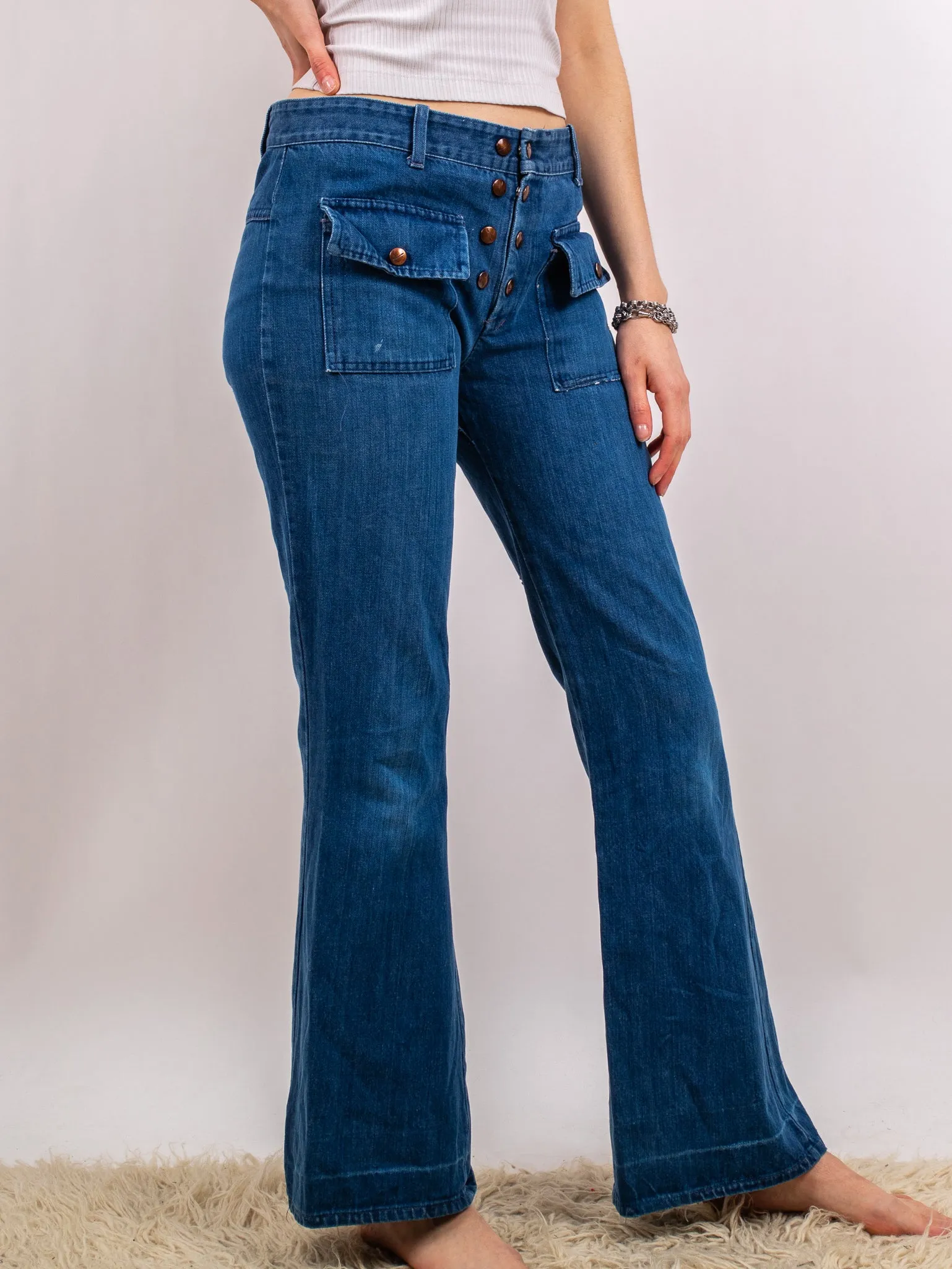 1970s H.A.S.H Low Rise Darkwash Denim Bellbottoms