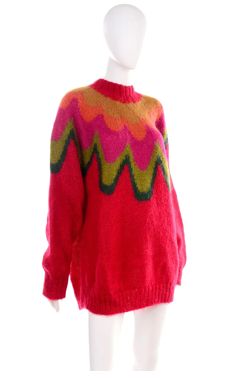 1980's Maurice Sasson Kikit Red Mohair Mock Turtleneck Sweater