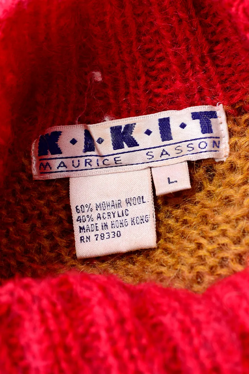 1980's Maurice Sasson Kikit Red Mohair Mock Turtleneck Sweater