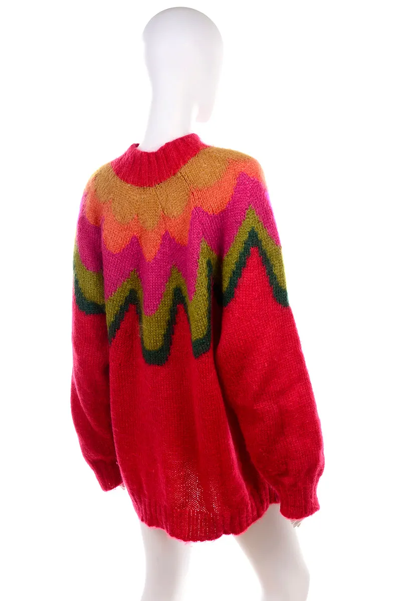 1980's Maurice Sasson Kikit Red Mohair Mock Turtleneck Sweater