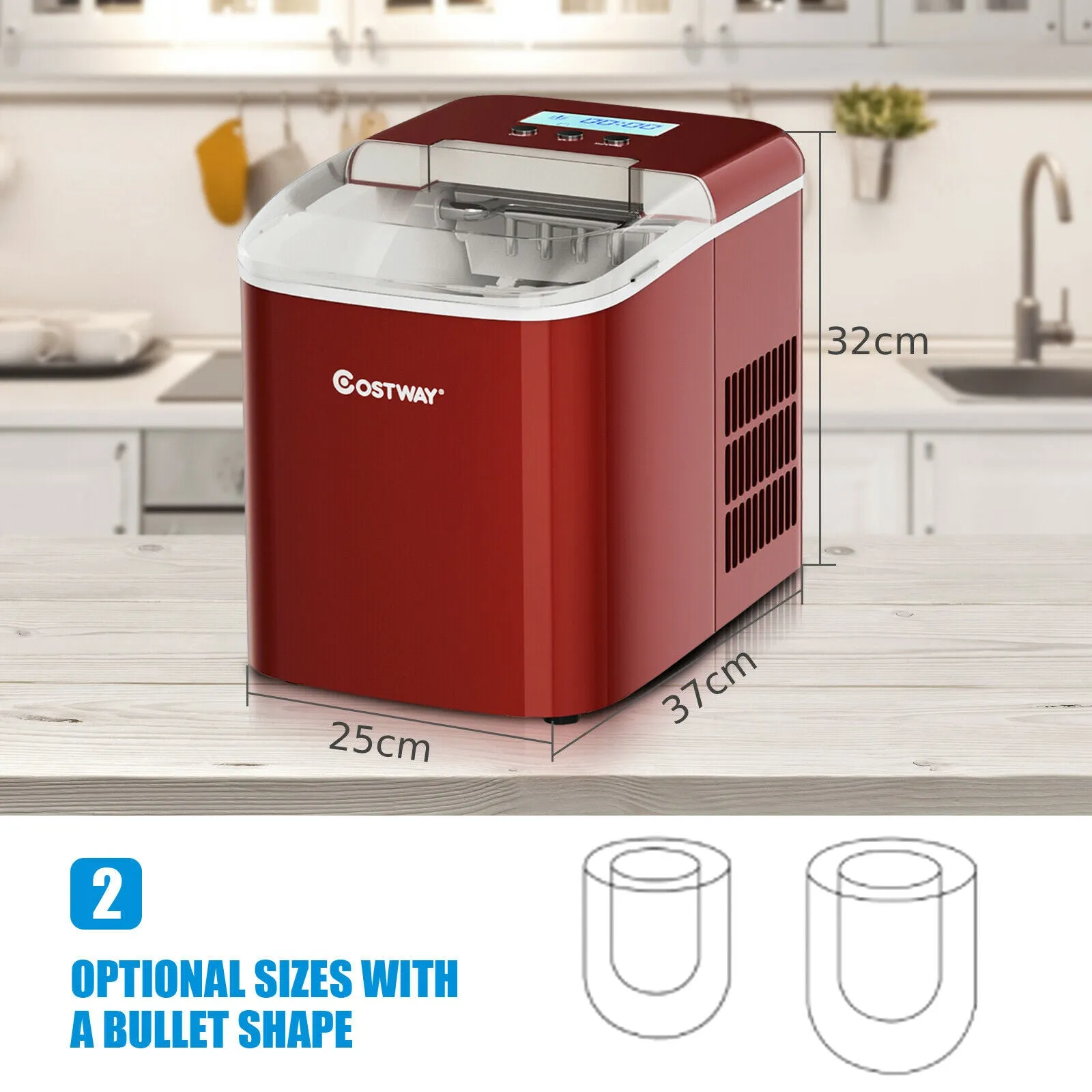 2.1L Automatic Electric Ice Cube Maker Counter Top-Red