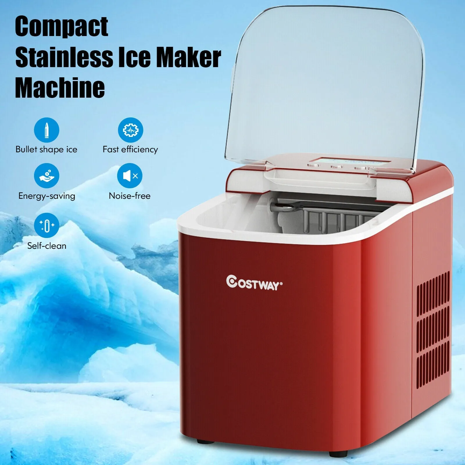 2.1L Automatic Electric Ice Cube Maker Counter Top-Red