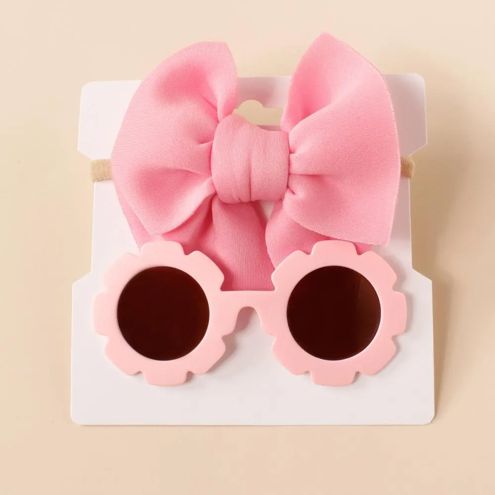 2PCS Children's Glasses Hair Strap Set Baby Sunglasses Space Cotton 3D Big Bow Necklace Two Piece Set Sunglasses Wholesale