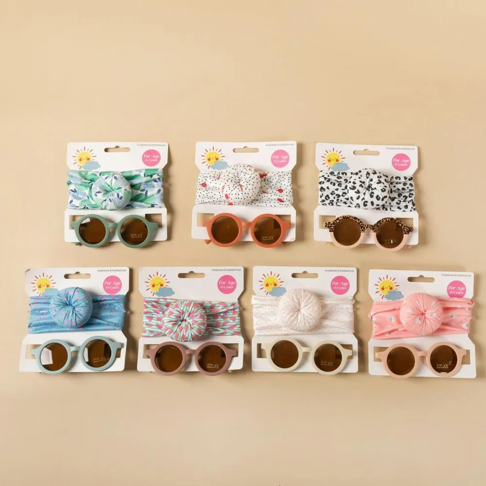 2PCS Children's sunglasses hair band set for boys and girls UV resistant glasses printed doughnut headband two-piece set Sunglasses Wholesale