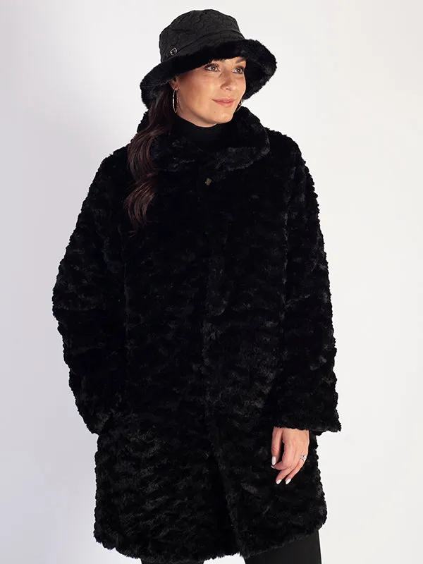 A Black Faux Fur Reversible Coat: Faux Fur on One Side, Raincoat on the Other