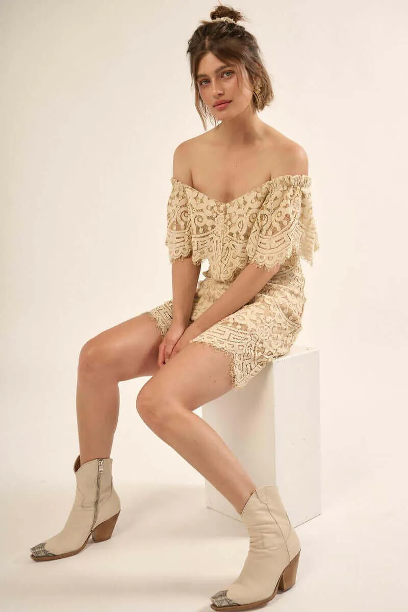 A Lace, Woven Mini Dress