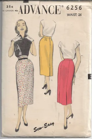 Advance 6256 Ladies Slim Skirt Vintage Sewing Pattern 1950s Unprinted