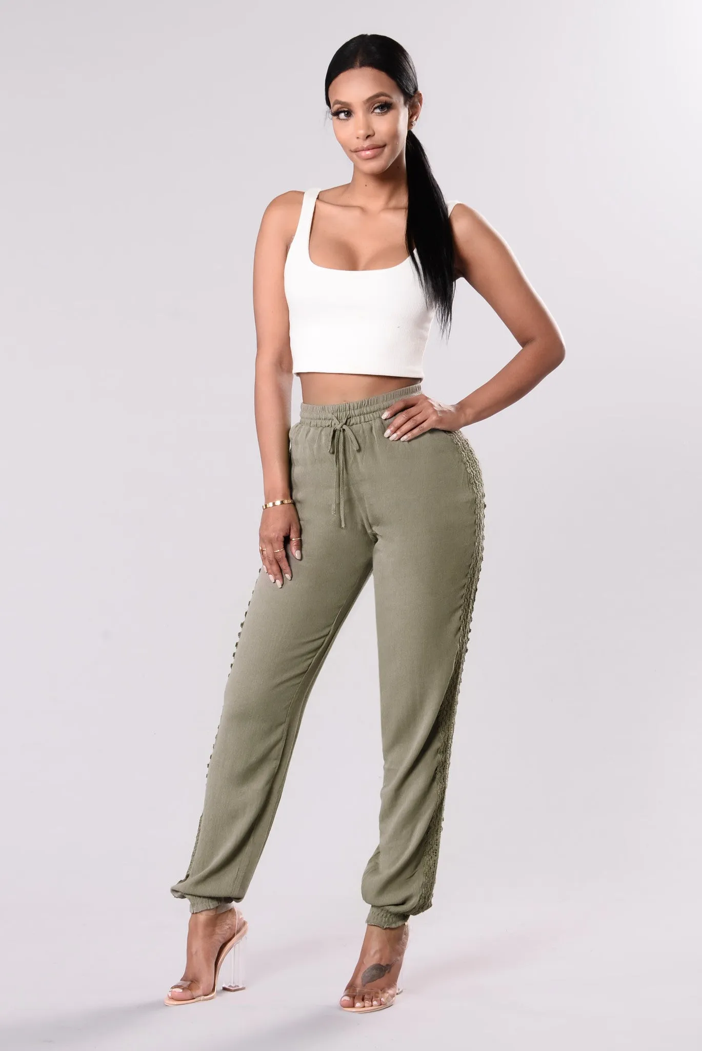 Allie Crochet Pants - Olive