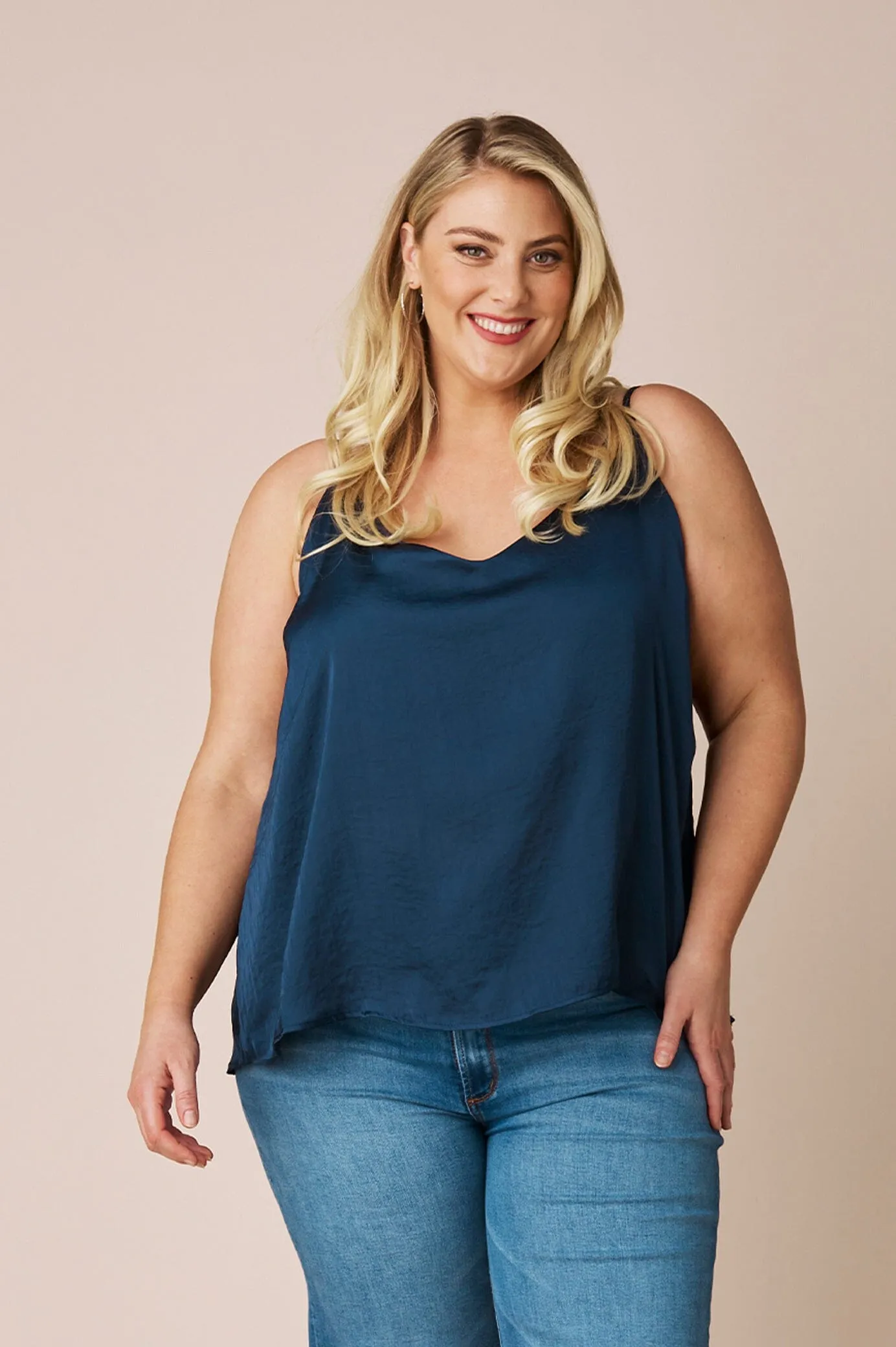 Ana Camisole Top Navy with V Neck