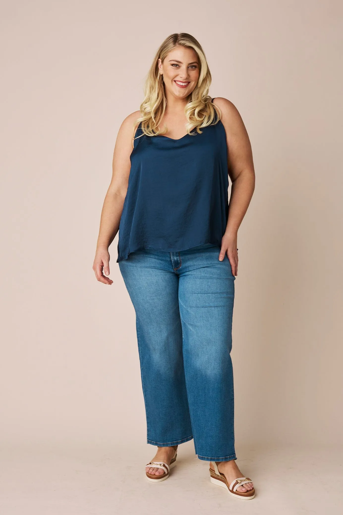 Ana Camisole Top Navy with V Neck