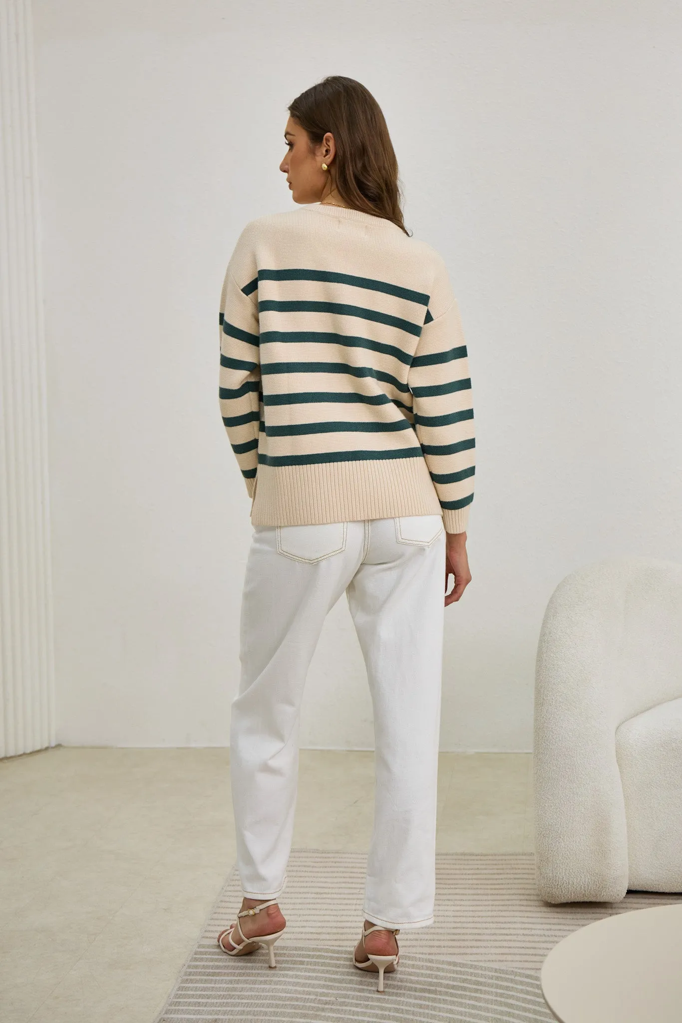 Anya Forest Green Stripe Knit Sweater