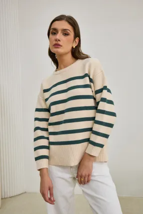 Anya Forest Green Stripe Knit Sweater