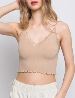 Ardenia Lace and Lettuce Trim Bralette Top (Assorted Colors)