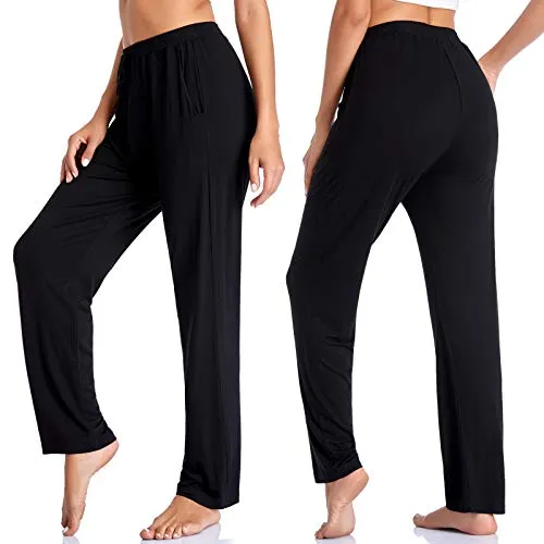 ASIMOON Womens Lounge Pants Soft Loose Wide Leg Casual Pants Stretch Exercise Sweatpants with Pockets Black