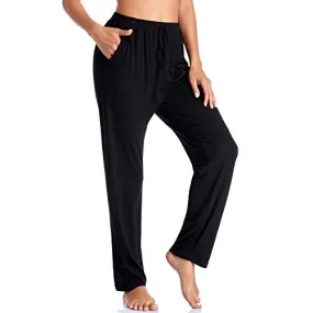 ASIMOON Womens Lounge Pants Soft Loose Wide Leg Casual Pants Stretch Exercise Sweatpants with Pockets Black