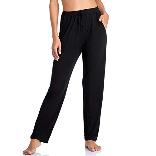 ASIMOON Womens Lounge Pants Soft Loose Wide Leg Casual Pants Stretch Exercise Sweatpants with Pockets Black