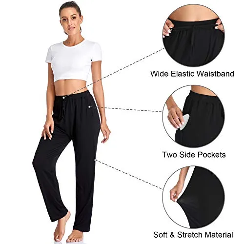 ASIMOON Womens Lounge Pants Soft Loose Wide Leg Casual Pants Stretch Exercise Sweatpants with Pockets Black