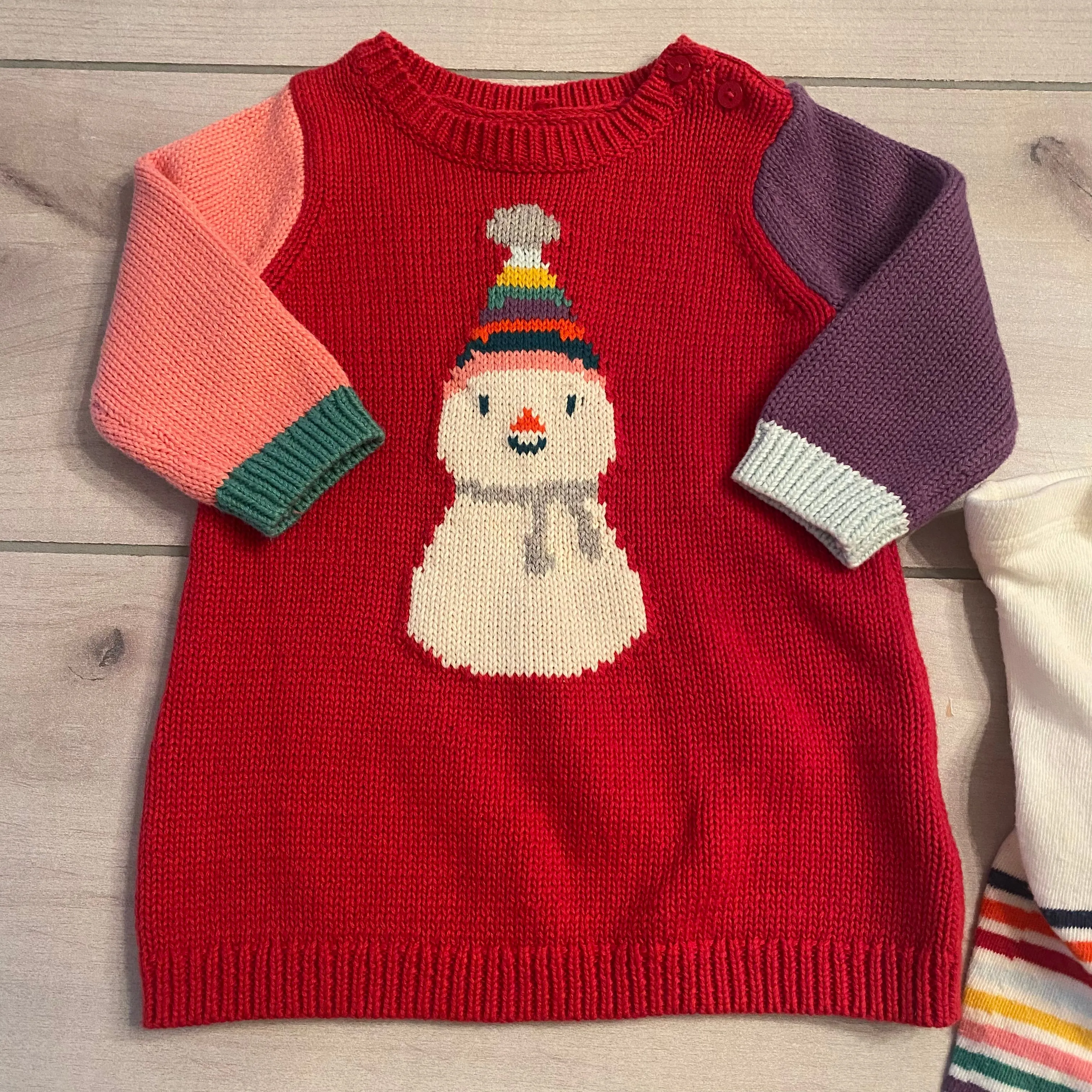 Baby Gap Snowman Sweater Dress & Matching Knit Tights