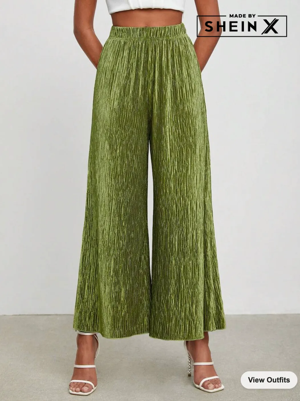 BELANGE HANDMADE X SHEIN - Solid Plisse Wide Leg Pants - Available on SHEIN.COM Only