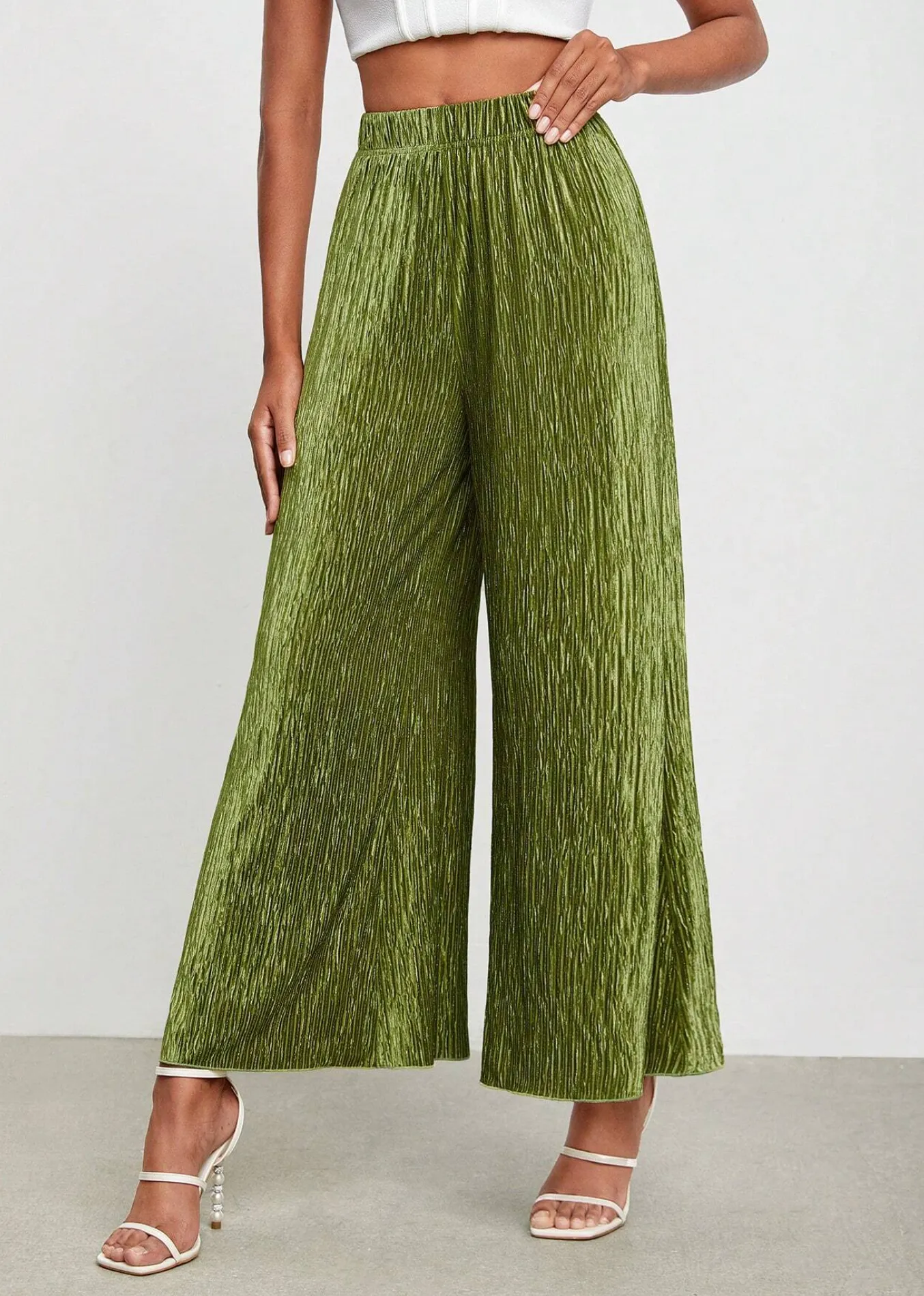 BELANGE HANDMADE X SHEIN - Solid Plisse Wide Leg Pants - Available on SHEIN.COM Only