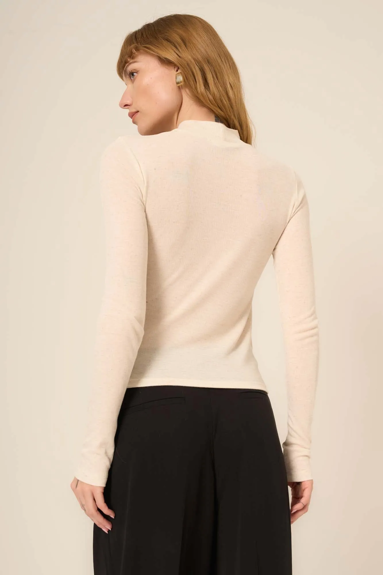 Belle Baby Rib Mock Neck Long Sleeve - Oatmeal