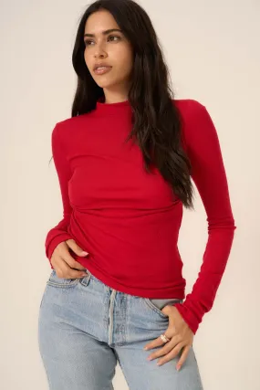 Belle Baby Rib Mock Neck Long Sleeve - Red Currant