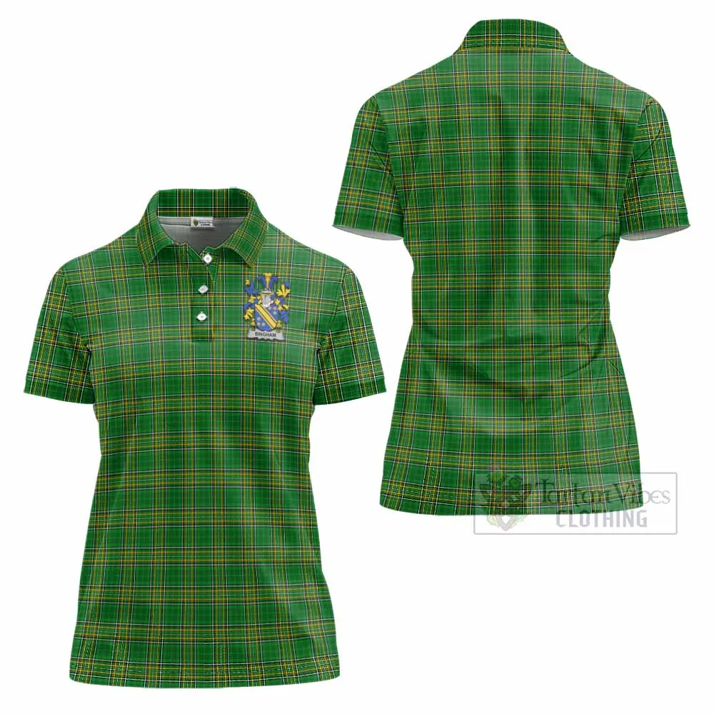 Bingham Irish Clan Tartan Women's Polo Shirt with Coat of Arms