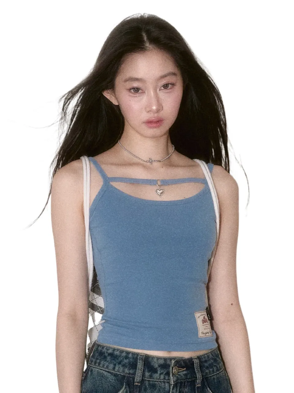 Black & Blue Heart Pendant Camisole Tank Top