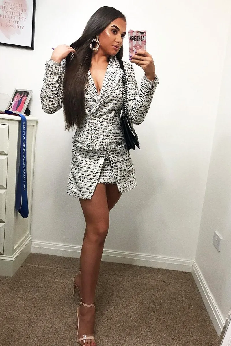 Black And White Tweed Blazer And Skirt Co-ord - Carah