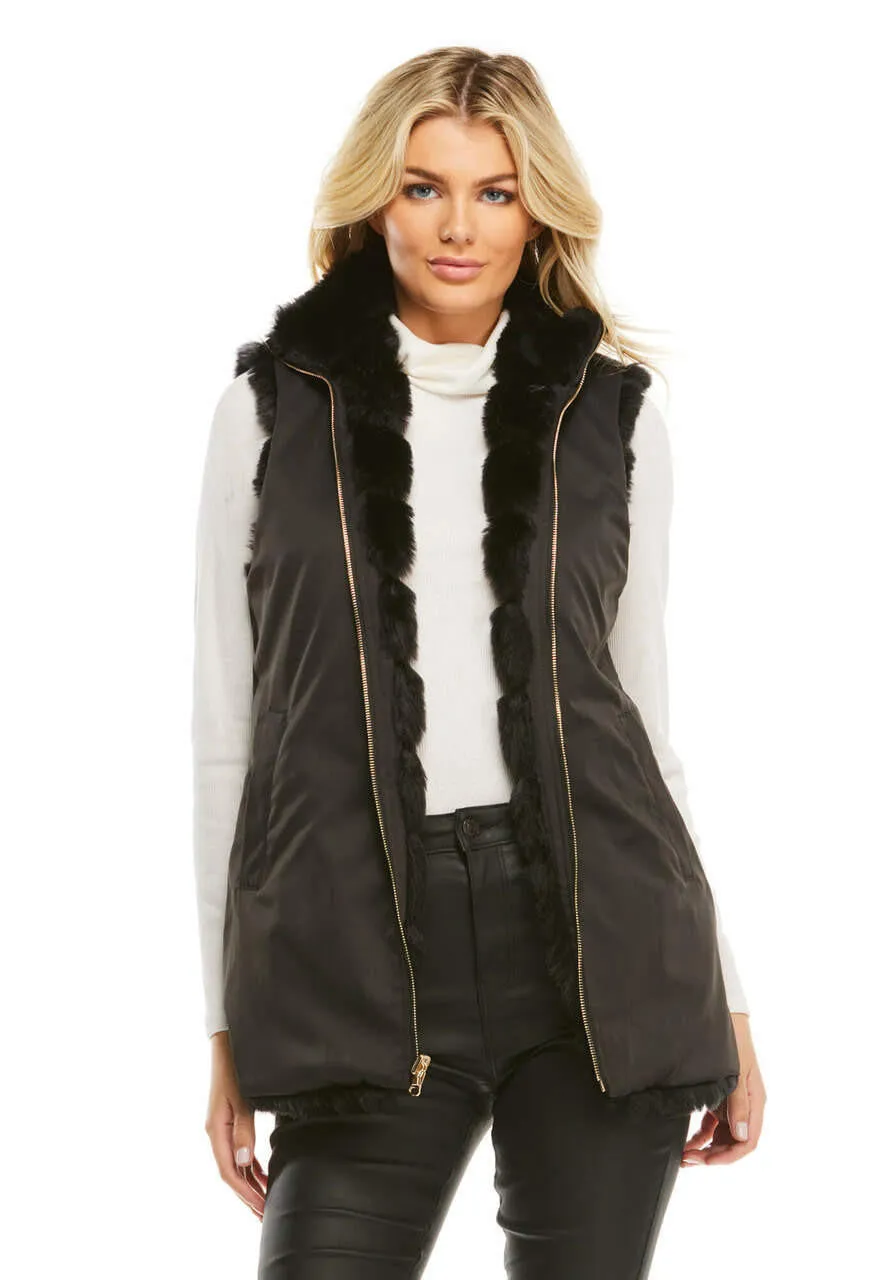 Black Mink Reversible Faux Fur Zip Vest