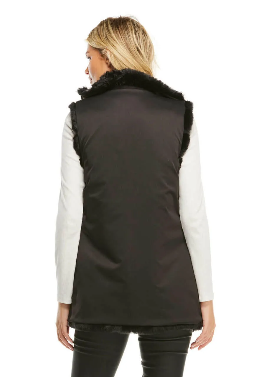 Black Mink Reversible Faux Fur Zip Vest