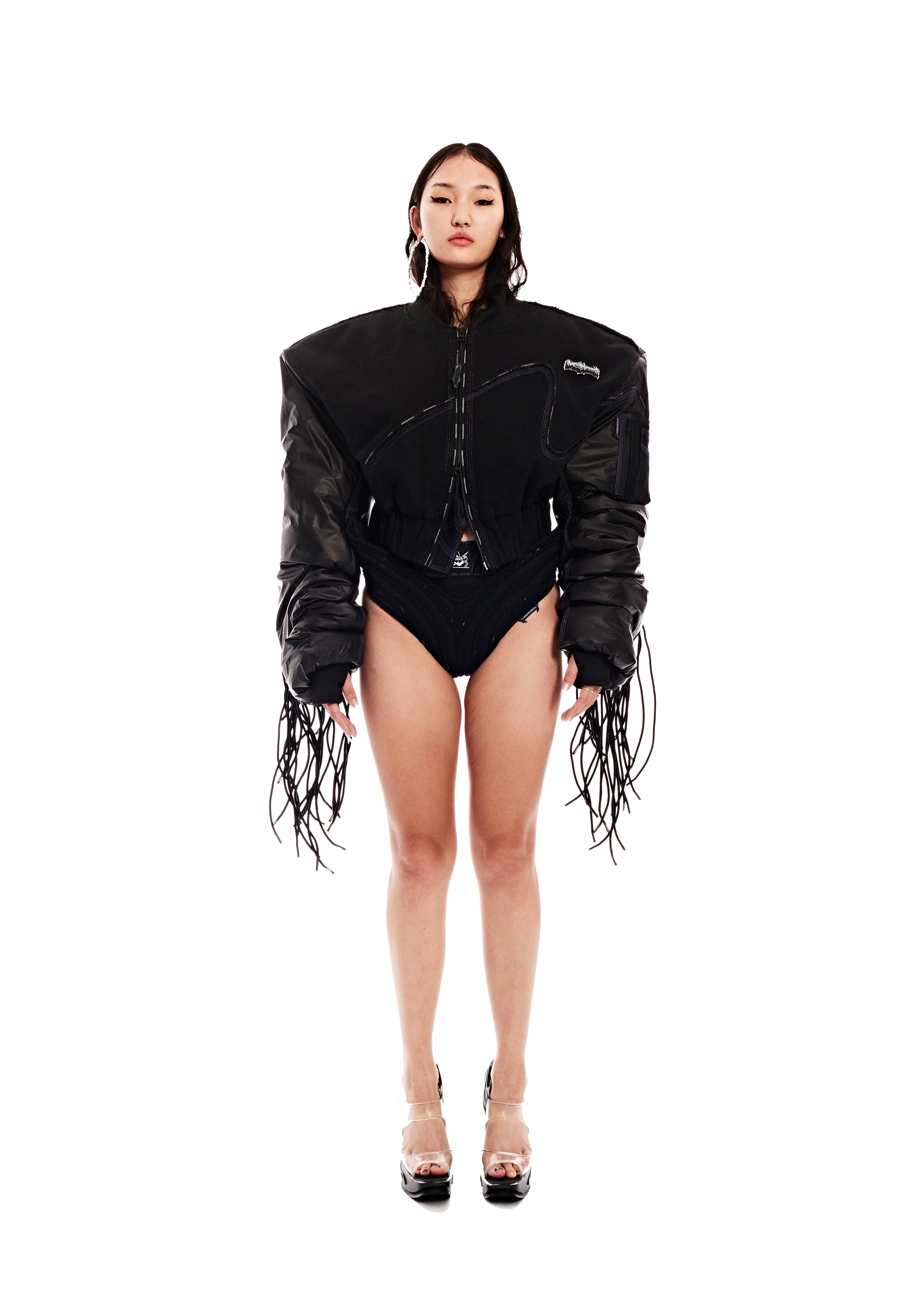 BLOCKED BOMBER JACKET WITH FRINGING