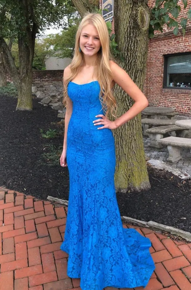 Blue Lace Prom Dress , Evening Dress ,Winter Formal Dress, Pageant Dance Dresses, Graduation School Party Gown, PC0236