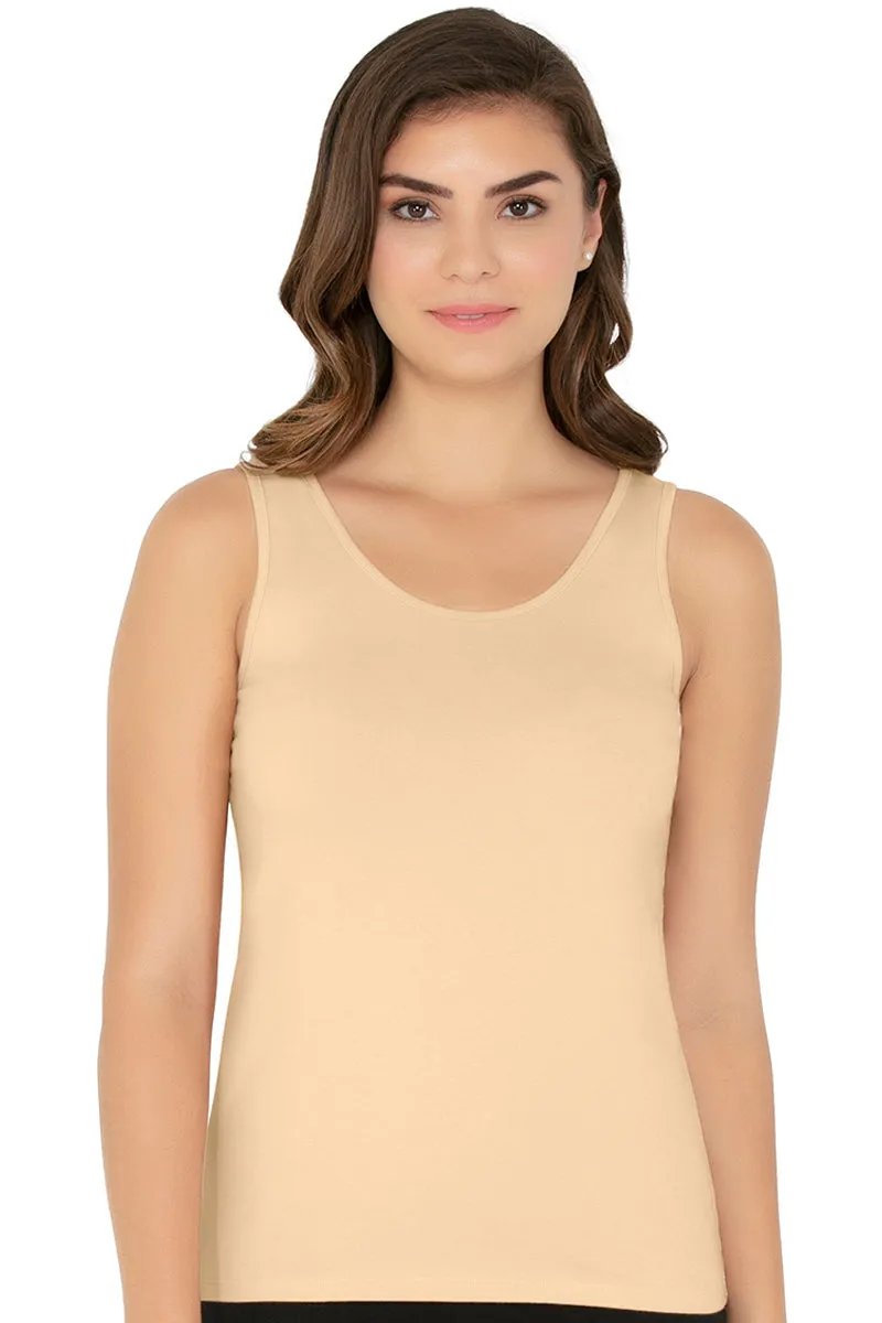 Broad Strapped Body Hugging Cotton Tank Top (Pack of 2) - Black-Nude