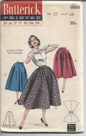 Butterick 6889 Vintage Sewing Pattern 1950s Ladies Gathered Skirt