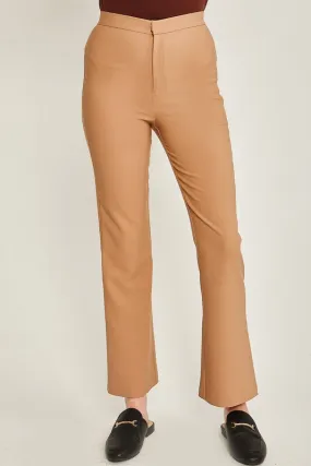 Camel Woven Solid Long Flared Pants