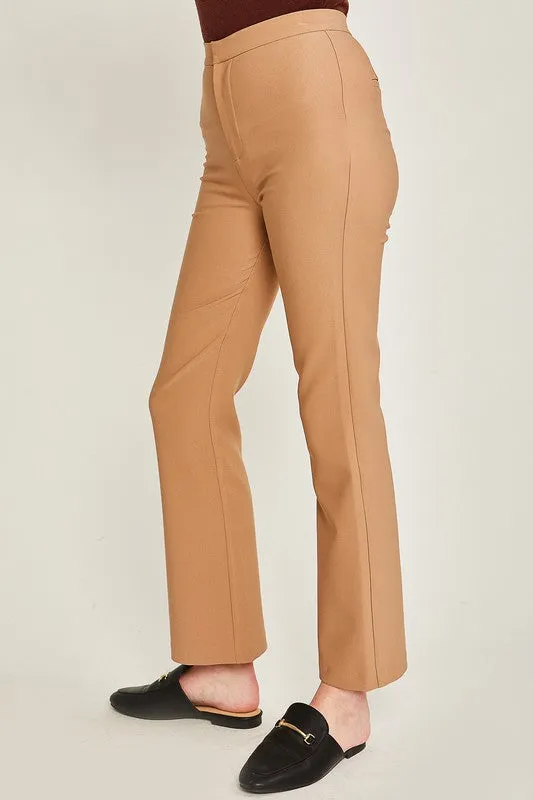 Camel Woven Solid Long Flared Pants