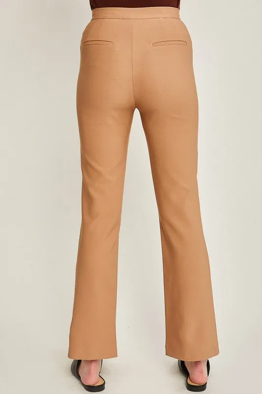 Camel Woven Solid Long Flared Pants