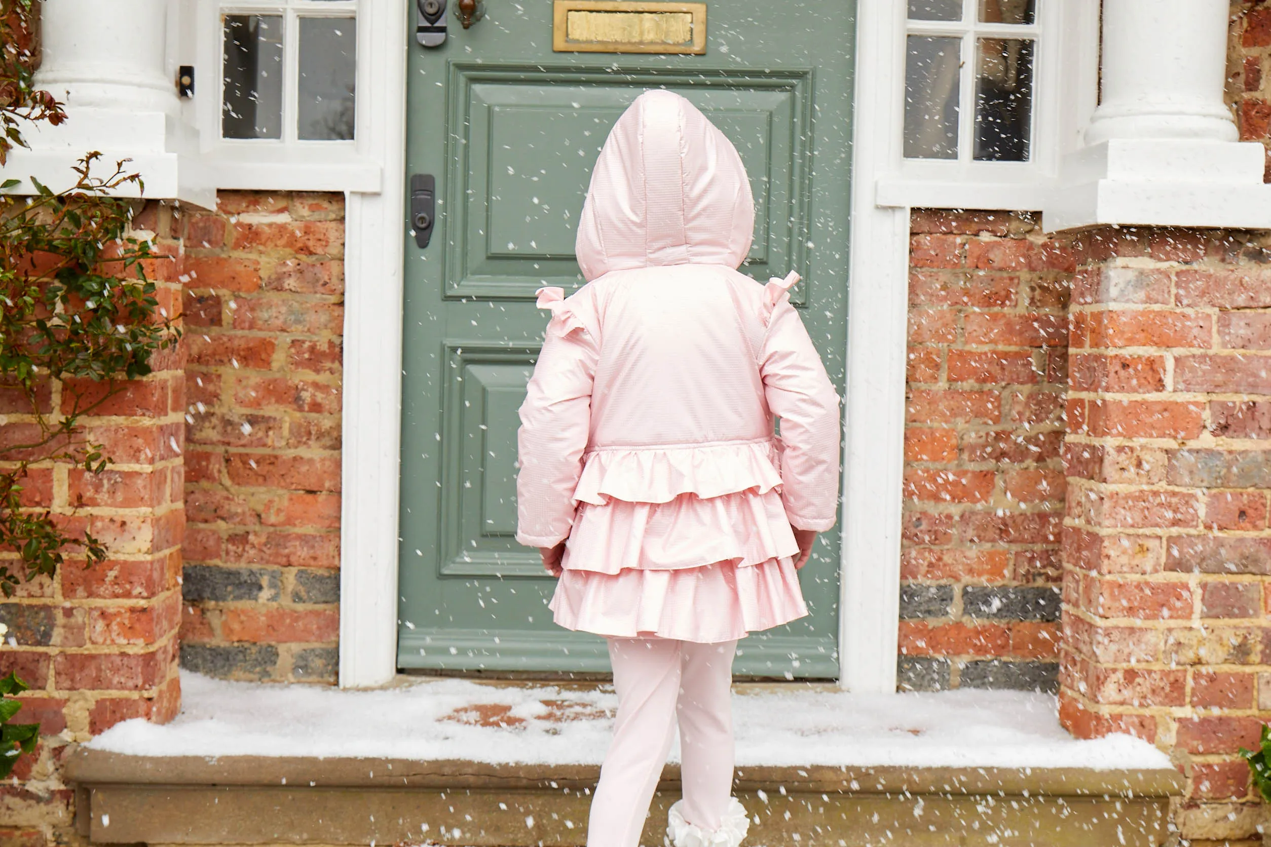 Caramelo Kids Girls Pink Bow Ruffle Pleated Coat