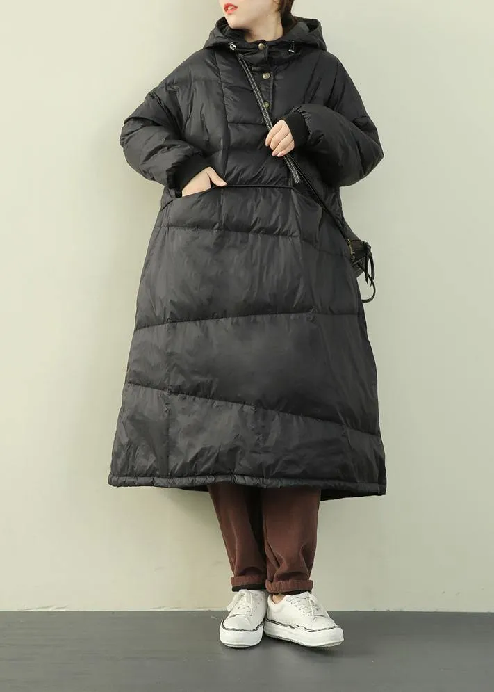 Casual black down coat winter plus size hooded Button Down  coats