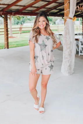 Catching Stars Camo Cold Shoulder Top