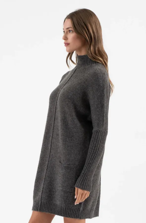 Charcoal Mock Front Seam Sweater Dress