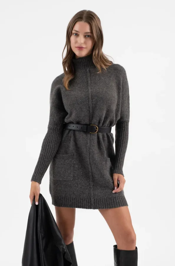 Charcoal Mock Front Seam Sweater Dress