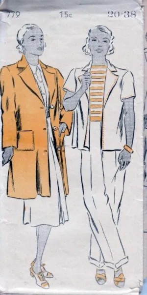 Chatelaine 779 Ladies Coat Vintage 1940's Sewing Pattern New York Pattern Company