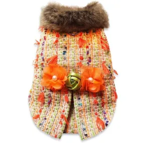 Chic Orange Multicolor Luxury Tweed Dog Coat