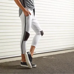 CHICHI Active Michelle Cropped Moto Jogger - White/Black