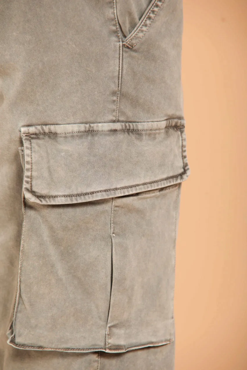 Chile pantalone cargo uomo in gabardina con special washing extra slim